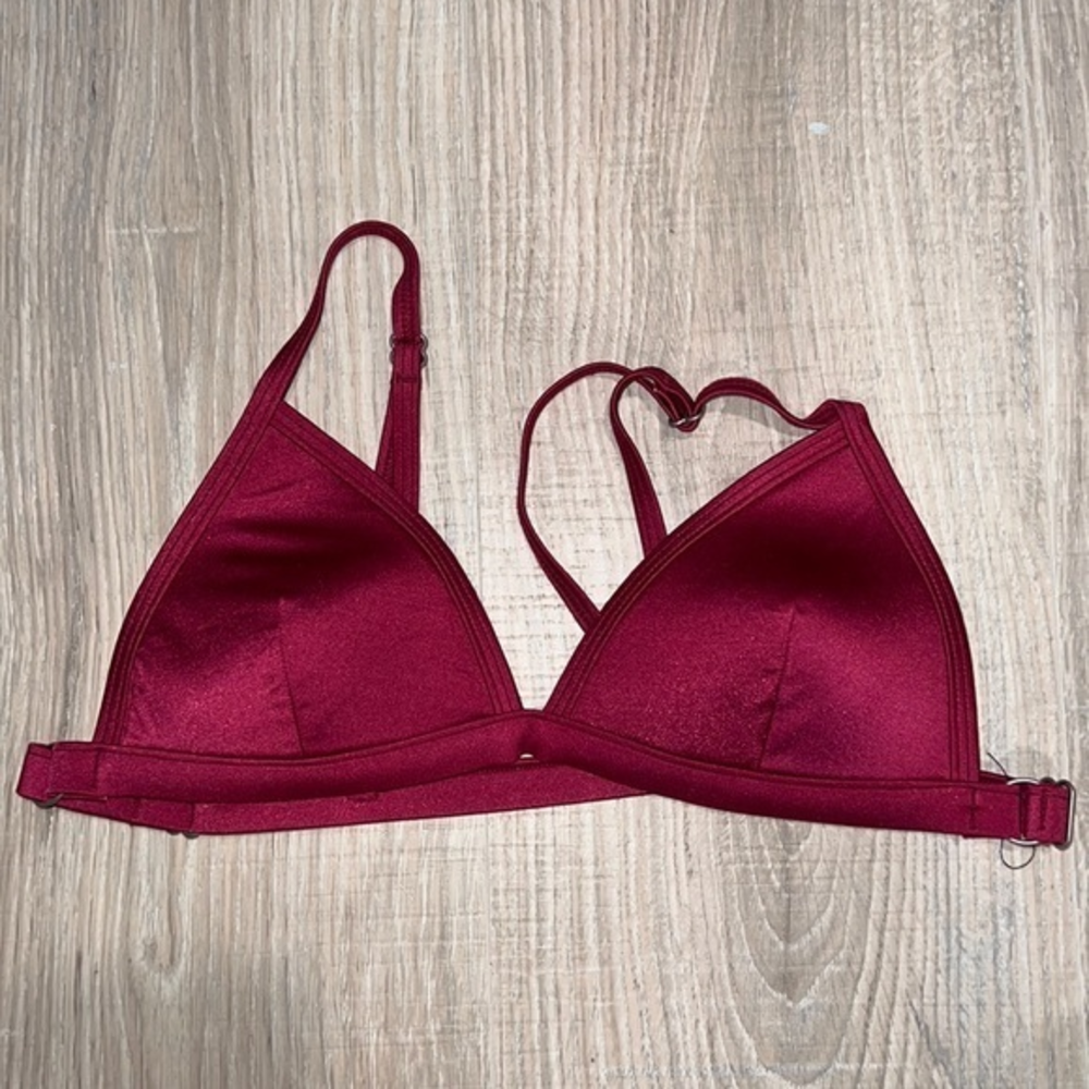 Burgundy satin triangle bikini‎ set